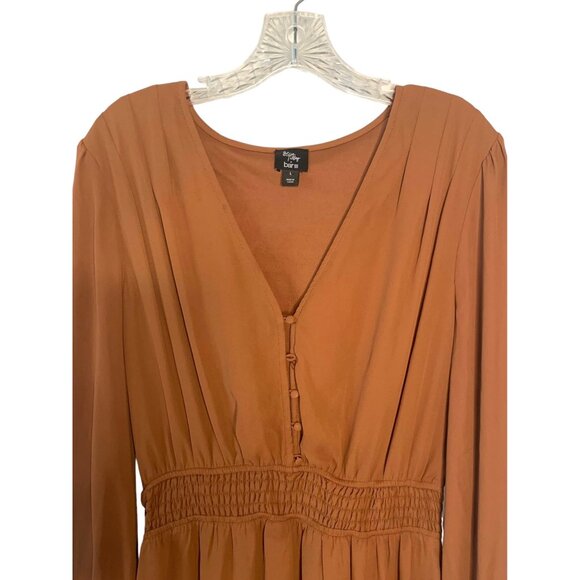BAR III + Becca Tilley Brown Long Sleeve Smocked Waist Mini-Length Dress Large - Picture 5 of 11